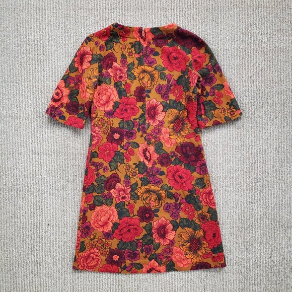 Vintage 60s Psychedelic Floral Hostess Dress Medium Barkcloth - Picture 3 of 11